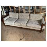 VINTAGE WOOD FRAMED SOFA APPROX 98 IN LONG