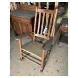 WOODEN ROCKING CHAIR WITH WOVEN SEAT, DAMAGE TO SE