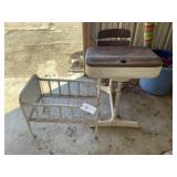 METAL BABY CRIB AND VINTAGE SCHOOL DESK