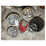 GROUP OF CHAIN LINK FENCE PARTS AND INSULATORS