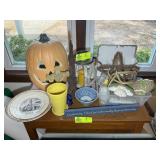 GROUP OF DECORATIVE ITEMS INCLUDING, PUMPKIN, LANT