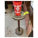 WOODEN ASH TRAY STAND WITH GLASS ASH TRAY, 23 IN T