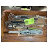 GROUP OF VINTAGE KITCHEN UTENSILS AND A NUT CRACKE