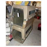 TWO LARGE DOG KENNELS AND ASSORTED BOWLS