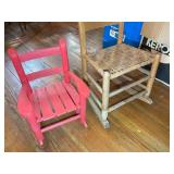 WOVEN SEAT ROCKING CHAIR AND SMALL CHILDS ROCKING