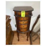 4 DRAWER JEWELRY CHEST, 14 IN X 11 IN X 37.5 IN
