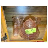 GROUP OF PINK GLASS, PLATES, BOWLS, ETC