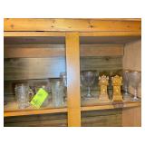 TOP SHELF OF ASSORTED GLASSWARE, SALT N PEPPER SHA