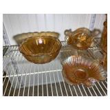GROUP OF ORANGE CARNIVAL GLASS, PITCHERS, CREAM N