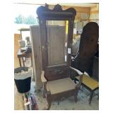 VINTAGE WOODEN HALL TREE, NO MIRROR, 33 IN W X 80