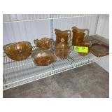 GROUP OF ORANGE CARNIVAL GLASS, PITCHERS, CREAM N