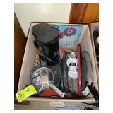 BOX WITH MISC KITCHEN ITEMS, COFFEE POT, GLASS BAK