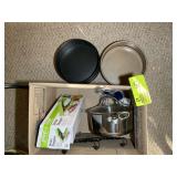 BOX WITH CAKE PANS AND POT