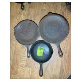 GROUP OF CAST IRON INCLUDING 8 IN SKILLET, 9 IN SK