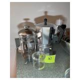 GROUP OF COFFEE POTS AND SUGAR DISH