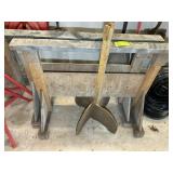 PAIR OF WOODEN SAW HORSES AND STAND