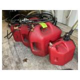 GROUP OF MISC GAS CANS AND ELECTRIC PUMP