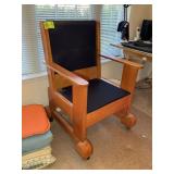 OVERSIZED WOODEN OFFICE CHAIR ON CASTERS, APPEARS