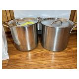 TWO LARGE STAINLESS STEEL STOCK POTS WITH LIDS