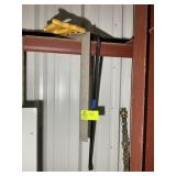 GROUP OF HAND TOOLS, CROW BAR, HAND SAW, SQUARE