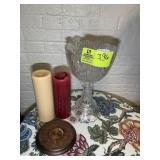 GROUP OF DECORATIVE ITEMS, CANDLES, CANDLE HOLDER,