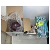 GROUP OF CRYSTAL VASES AND FENTON DISH