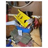 BUCKET WITH MISC TOOLS, HAMMER, CAULK GUN, STAPLER