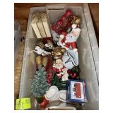 TOTE WITH CHRISTMAS DECOR, FIGURINES, SCOOTER SANT