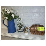 GROUP OF DECORATIVE ITEMS, PITCHER, BOX, BIRD FIGU