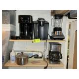 TWO SHELVES INCLUDING, MR COFFEE POT, KEURIG COFFE