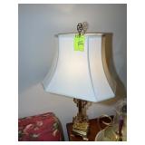 BRASS COLORED LAMP WITH SHADE, 32 IN TALL