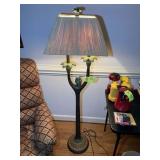 PALM TREE AND PARROT FLOOR LAMS WITH STRAW SHADE,