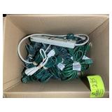 BOX OF ASSORTED EXTENSION CORDS AND CHRISTMAS LIGH