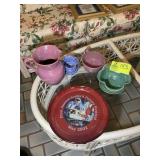 GROUP OF 4 HAND MADE POTTERY PIECES, MARKED COLE P