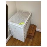 WICKER LAUNDRY BASKET WITH WOODEN SHOE SHINE BOX