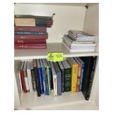 SHELF CONTAINING BOOKS, JUNIOR HYMNS, GENETICS 3,