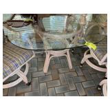 BAMBOO AND RATTAN DINING TABLE WITH GLASS TOP, SQU