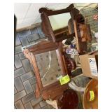 GROUP OF WOODEN ITEMS, CLOCKS NOT WORKING, MIRROR,