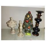GROUP OF DECORATIVE ITEMS, CANDLE STICK HOLDER, TA
