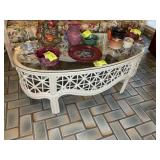BAMBOO AND RATTAN GLASS TOP COFFEE TABLE 48 IN X 2
