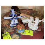 GROUP OF DECORATIVE MUSIC BOXES, WINDMILL, PIANO,