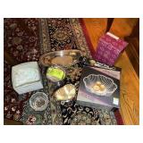 GROUP OF SERVING DISHES, GRAVY LADLE, SALAD TONGS,