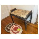 VINTAGE WOODEN BENCH WITH PADDED SEAT, 24 IN X 15