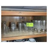 SHELF CONTAINING GLASSWARE, STEMMED, MILKSHAKE GLA