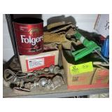 SECOND TO BOTTOM SHELF OF METAL RACK, CAULK GUNS,