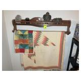 HANGING WOODEN QUILT RACK 43 IN LONG WITH CONTENTS