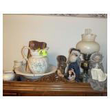 CONTENTS ON TOP OF CABINET INCLUDING, PITCHER AND