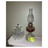 GLASS OIL LAMP AND GLASS PLANTER