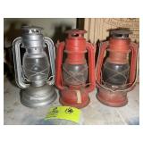 PAIR OF RED GLOBE BRAND OIL LANTERNS AND SILVER CO