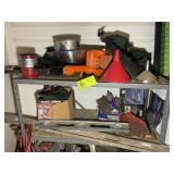 TOP TWO SHELVES OF METAL RACK, BOX LEVELS, HEDGE T